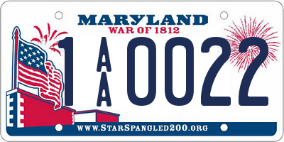 MD license plate 1AA0022