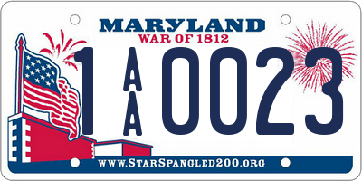 MD license plate 1AA0023