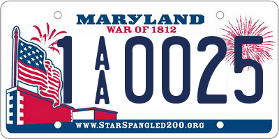 MD license plate 1AA0025