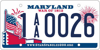 MD license plate 1AA0026