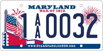 MD license plate 1AA0032