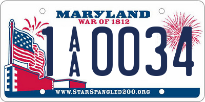 MD license plate 1AA0034