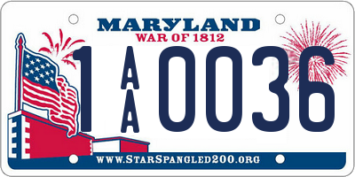 MD license plate 1AA0036