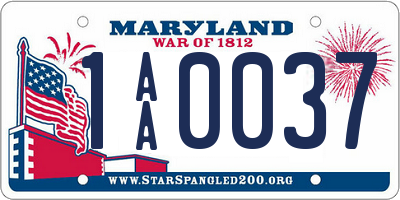 MD license plate 1AA0037