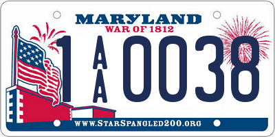 MD license plate 1AA0038