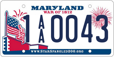 MD license plate 1AA0043