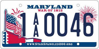 MD license plate 1AA0046