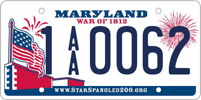 MD license plate 1AA0062