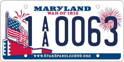 MD license plate 1AA0063