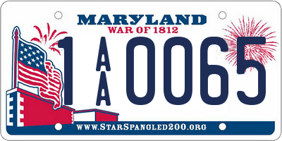 MD license plate 1AA0065