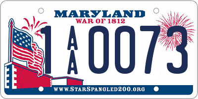 MD license plate 1AA0073