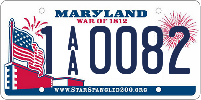 MD license plate 1AA0082