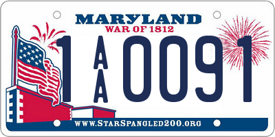 MD license plate 1AA0091