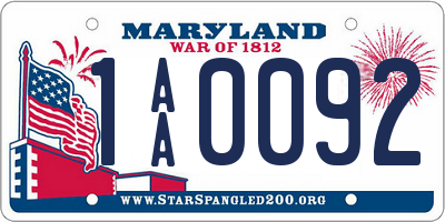 MD license plate 1AA0092