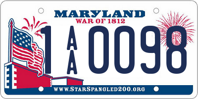 MD license plate 1AA0098