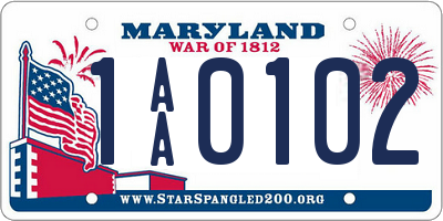 MD license plate 1AA0102