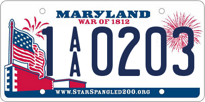 MD license plate 1AA0203