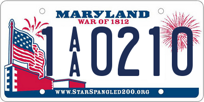 MD license plate 1AA0210