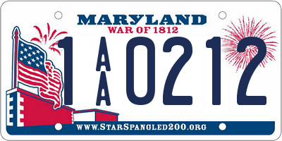 MD license plate 1AA0212