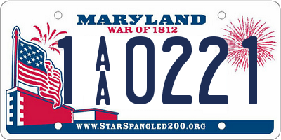 MD license plate 1AA0221