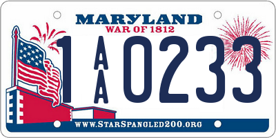 MD license plate 1AA0233