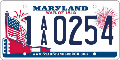 MD license plate 1AA0254