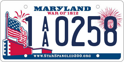 MD license plate 1AA0258