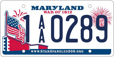 MD license plate 1AA0289