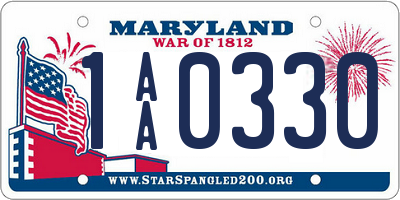 MD license plate 1AA0330