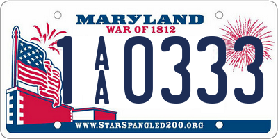 MD license plate 1AA0333