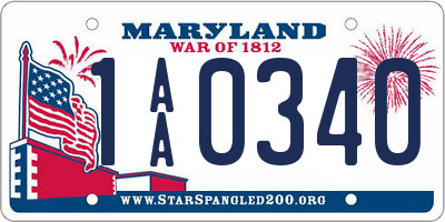 MD license plate 1AA0340