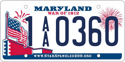 MD license plate 1AA0360