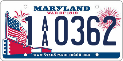 MD license plate 1AA0362