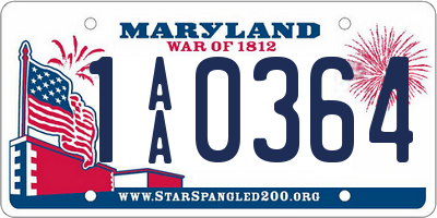 MD license plate 1AA0364