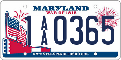 MD license plate 1AA0365