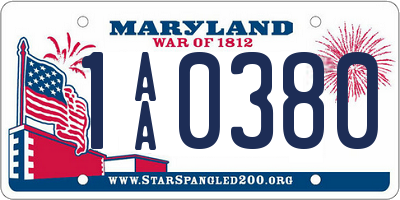 MD license plate 1AA0380