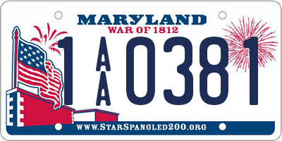 MD license plate 1AA0381