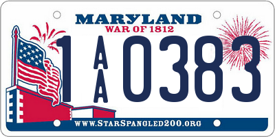 MD license plate 1AA0383