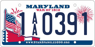 MD license plate 1AA0391