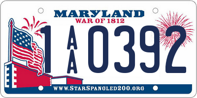 MD license plate 1AA0392