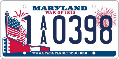 MD license plate 1AA0398