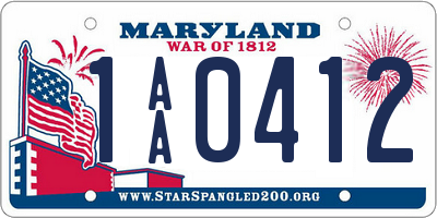 MD license plate 1AA0412