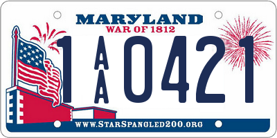 MD license plate 1AA0421