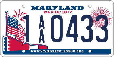 MD license plate 1AA0433