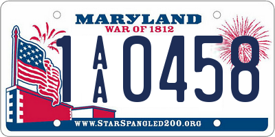 MD license plate 1AA0458