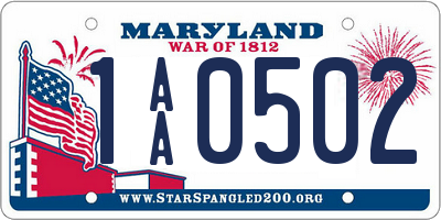 MD license plate 1AA0502