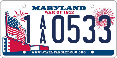 MD license plate 1AA0533