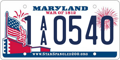 MD license plate 1AA0540