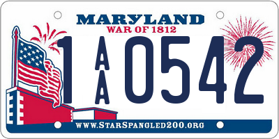 MD license plate 1AA0542