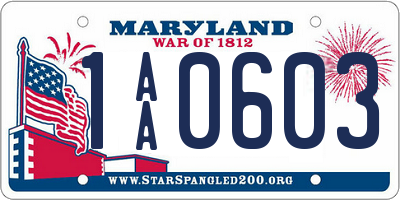 MD license plate 1AA0603